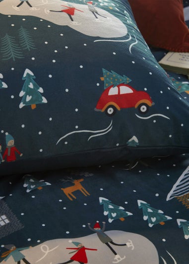 furn. Winter Pines Pyjama Fleece Christmas Duvet Cover Set