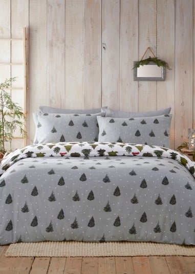 furn. Evergreen Brushed Cotton Reversible Duvet Cover Set