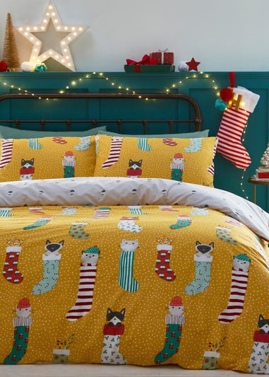 furn. Meowy Christmas Festive Reversible Duvet Cover Set