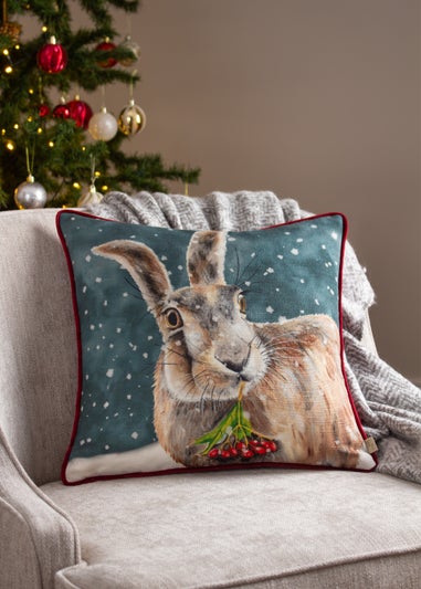 Evans Lichfield Christmas Hare Festive Filled Cushion (43cm x 43cm x 8cm)