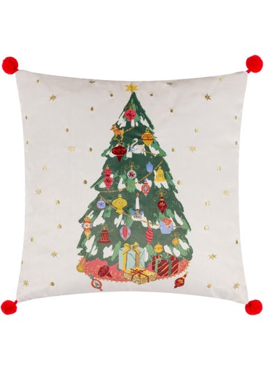 furn. Deck The Halls Tree Embroidered Filled Cushion (43cm x 43cm x 8cm)