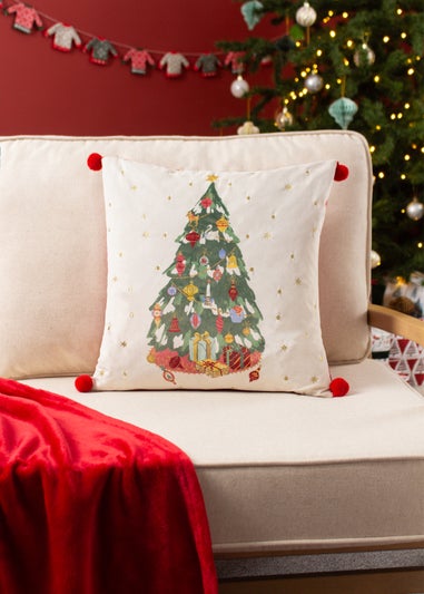 furn. Deck The Halls Tree Embroidered Filled Cushion (43cm x 43cm x 8cm)