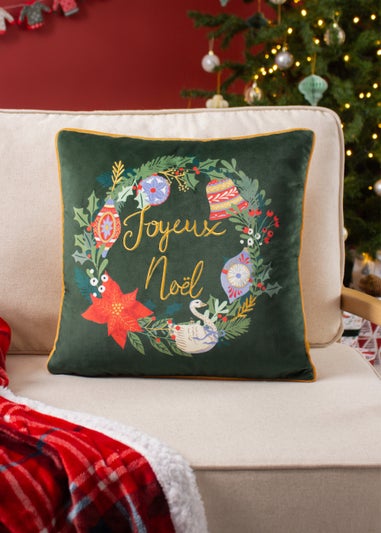 furn. Deck The Halls Embroidered Filled Cushion (43cm x 43cm x 8cm)