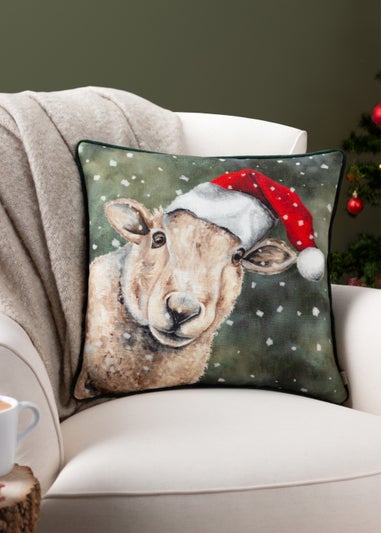 Evans Lichfield Christmas Sheep Festive Filled Cushion (43cm x 43cm x 8cm)