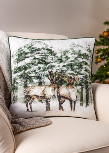 furn. Classic Reindeer Velvet Filled Cushion (43cm x 43cm x 8cm)