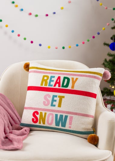 furn. Pom-Poms Ready Set Snow Filled Cushion (43cm x 43cm x 8cm)