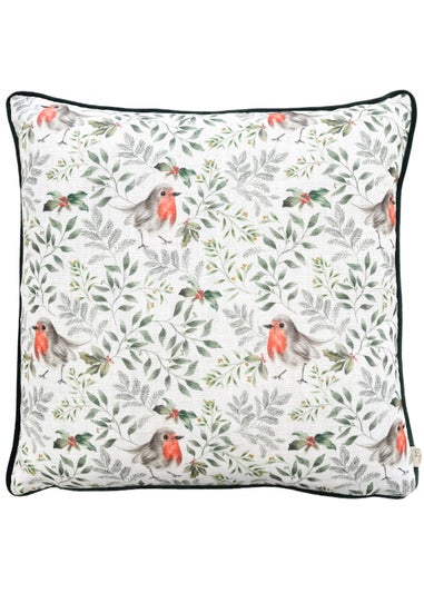 Evans Lichfield Festive Robin Repeat Filled Cushion (43cm x 43cm x 8cm)