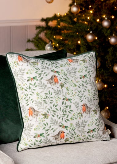 Evans Lichfield Festive Robin Repeat Filled Cushion (43cm x 43cm x 8cm)