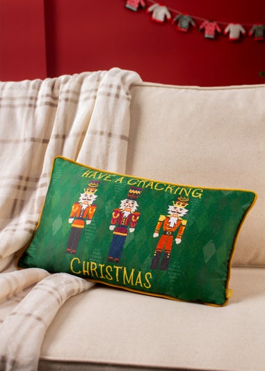 furn. Nutcracker Cracking Christmas Filled Cushion (30cm x 50cm x 8cm)