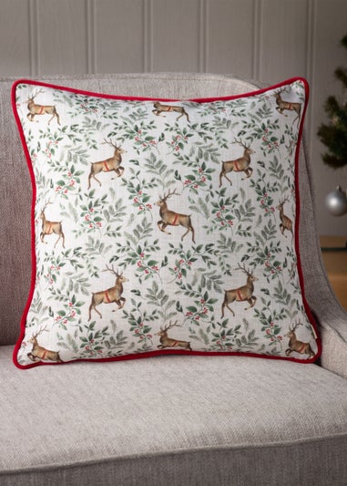 Evans Lichfield Festive Reindeer Repeat Filled Cushion (43cm x 43cm x 8cm)