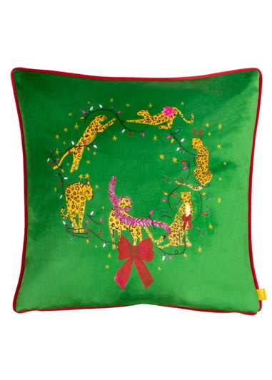 furn. Purrfect Leaping Leopards Festive Filled Cushion (43cm x 43cm x 8cm)