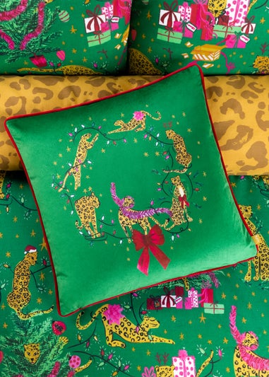 furn. Purrfect Leaping Leopards Festive Filled Cushion (43cm x 43cm x 8cm)