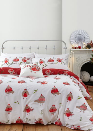 Catherine Lansfield Christmas Bedding Robins Reversible Duvet Cover Set