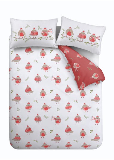 Catherine Lansfield Christmas Bedding Robins Reversible Duvet Cover Set