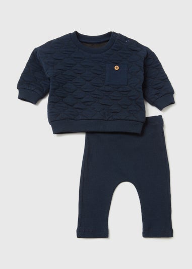Baby Navy Quilted Sweatshirt & ribbed Leggings Set (Newborn-23mths)