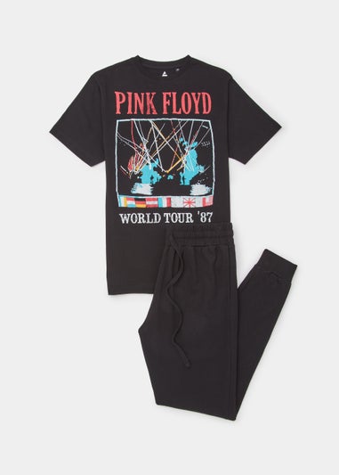 Black Pink Floyd Print Long Pyjama Set