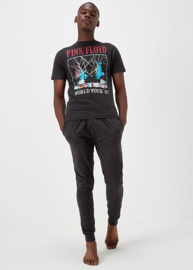 Black Pink Floyd Print Long Pyjama Set