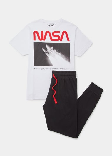White Nasa Print Long Pyjama Set