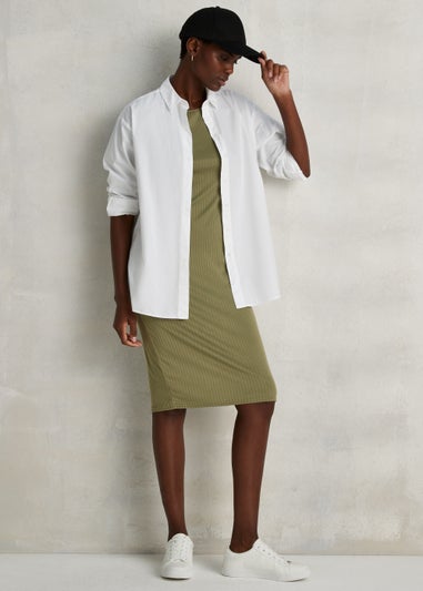 Khaki Cut Out Ribbed Midi Dress