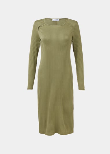 Khaki Cut Out Ribbed Midi Dress