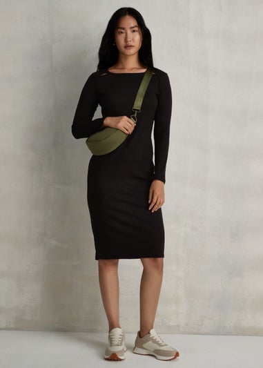 Black Cut Out Ribbed Midi Dress