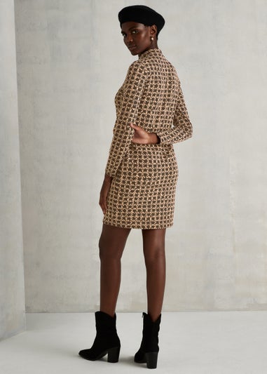 Brown Check High Neck Jacquard Mini Dress