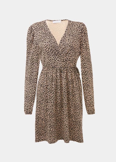 Brown Leopard Print Wrap Mini Dress