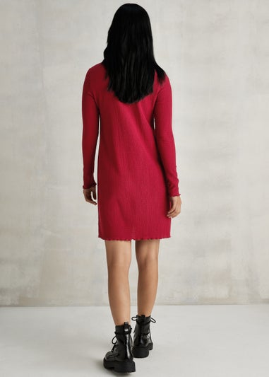 Burgundy Textured Round Neck Mini Dress