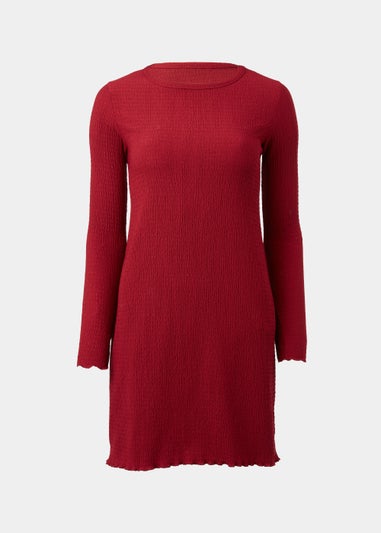 Burgundy Textured Round Neck Mini Dress