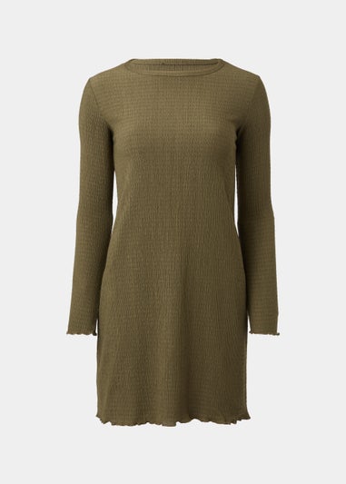 Khaki Textured Round Neck Mini Dress