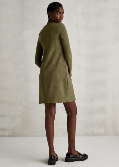 Khaki Textured Round Neck Mini Dress