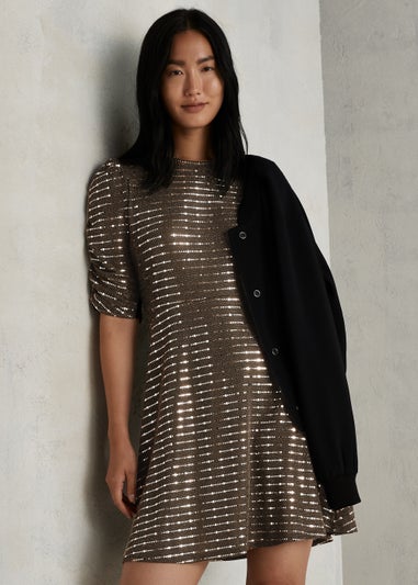 Gold Sequin 3/4 Sleeve Mini Dress