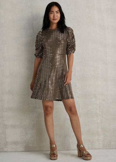 Gold Sequin 3/4 Sleeve Mini Dress