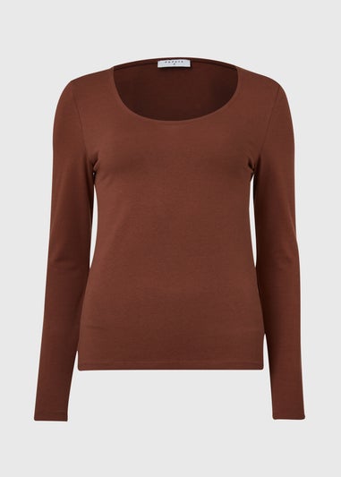 Brown Long Sleeve Scoop Top