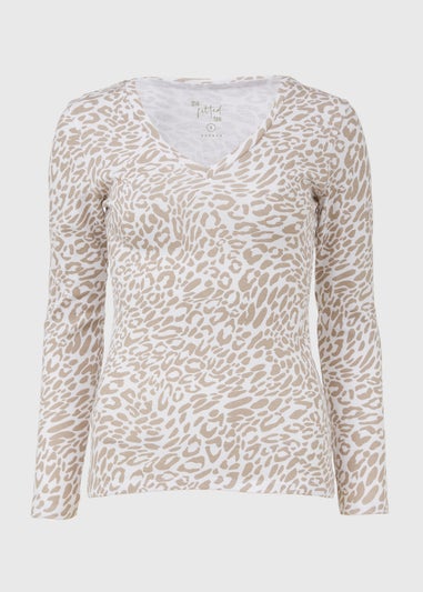 White Leopard V Neck Long Sleeve T Shirt