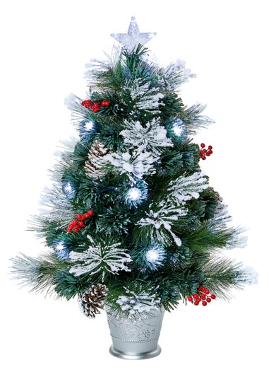 Premier Decorations 80cm Pinecones and Berries Snow Tipped Fibre Optic Christmas Tree