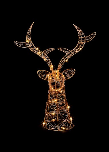 Premier Decorations 42cm Rose gold Lit Stags Battery Operate Lit Stags Head Sculpture