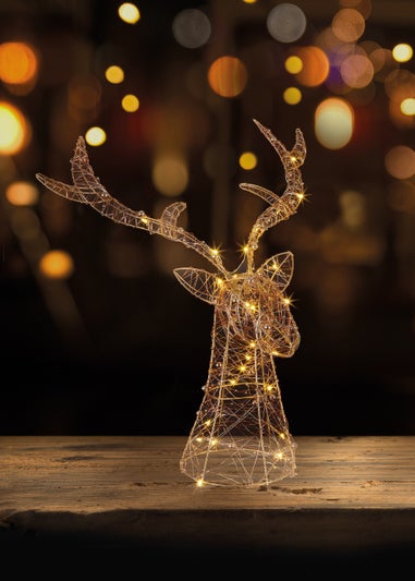 Premier Decorations 42cm Rose gold Lit Stags Battery Operate Lit Stags Head Sculpture