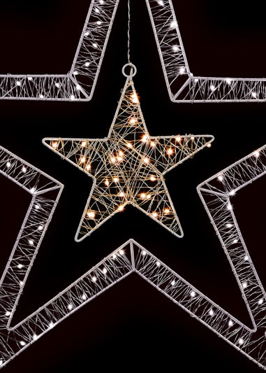 Premier Decorations 80cm White and Warm White Lit Double Star