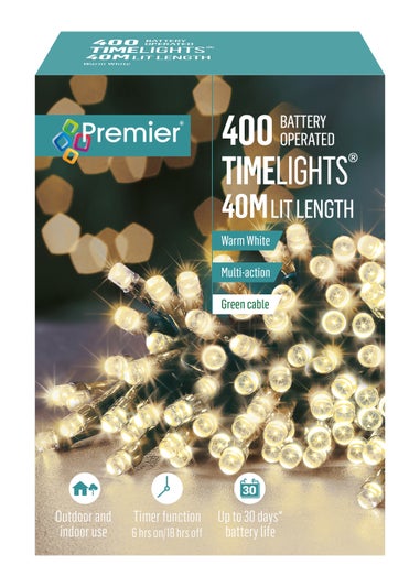 Premier Decorations 400 Warm White LED Battery Operated Timelights