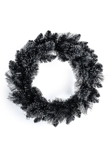 Premier Decorations Black Silver Tipped Christmas Wreath 50cm - Matalan