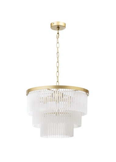 BHS Aubrey Frosted Glass 5 Light Pendant Brass (Adjustable 50-120cm x 40cm)