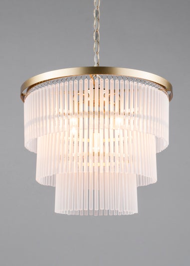 BHS Aubrey Frosted Glass 5 Light Pendant Brass (Adjustable 50-120cm x 40cm)