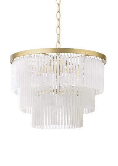 BHS Aubrey Frosted Glass 5 Light Pendant Brass (Adjustable 50-120cm x 40cm)