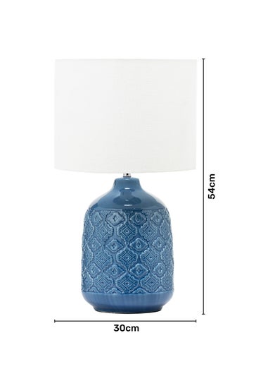 BHS Cosgrove Patterned Ceramic Table Lamp Blue (54cm x 30cm)