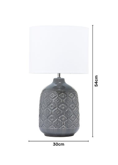 BHS Cosgrove Patterned Ceramic Table Lamp Grey (54cm x 30cm)