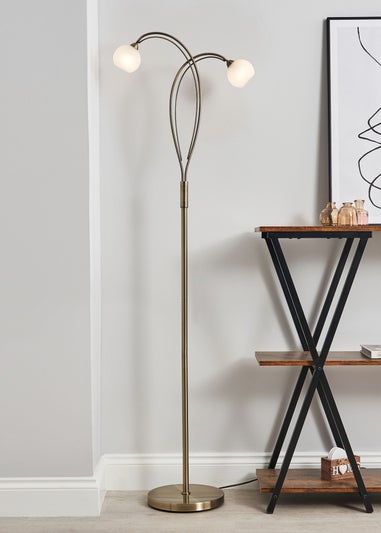 BHS Soni Floor Lamp 2 Light Antique Brass (149cm x 45cm)