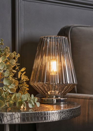 BHS Poplar Ribbed Glass Vessel Table Lamp Chrome & Smoke (20cm x 15cm)