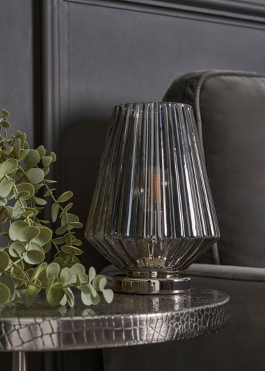 BHS Poplar Ribbed Glass Vessel Table Lamp Chrome & Smoke (20cm x 15cm)