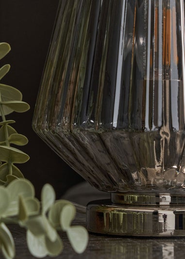 BHS Poplar Ribbed Glass Vessel Table Lamp Chrome & Smoke (20cm x 15cm)